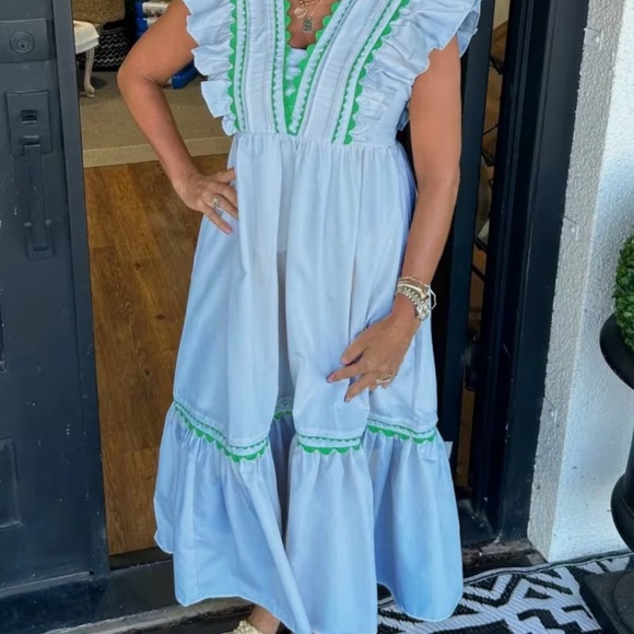 Temu Dresses & Skirts - Ruffled Maxi Dress with Green Trim